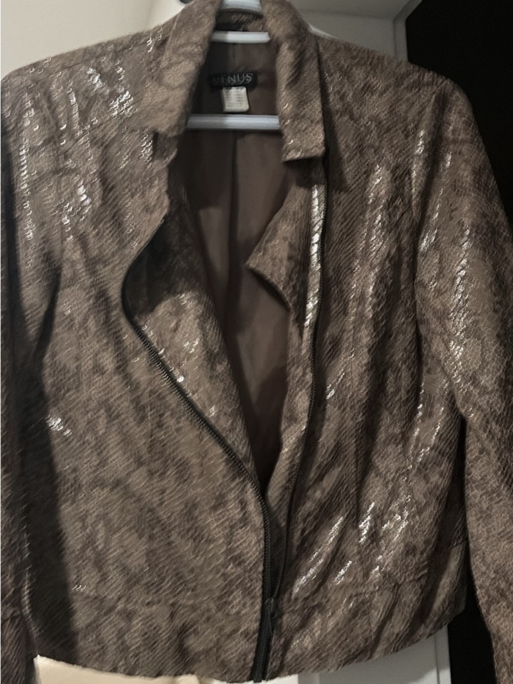 VENUS Shimmery Brown Textured Leather Jacket